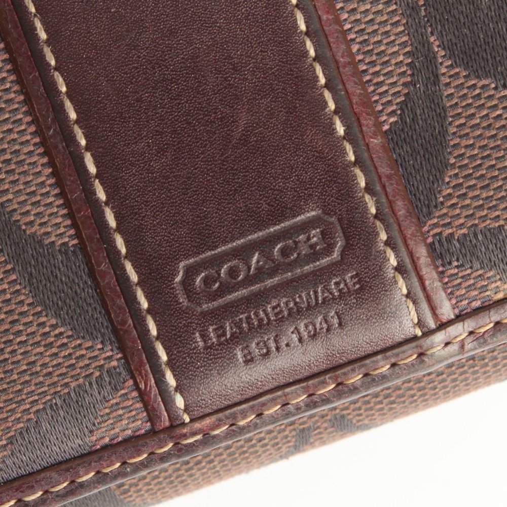Coach Signature Wallet Multifunction Bifold Jacquard & Burgundy Leather - Picture 2 of 10